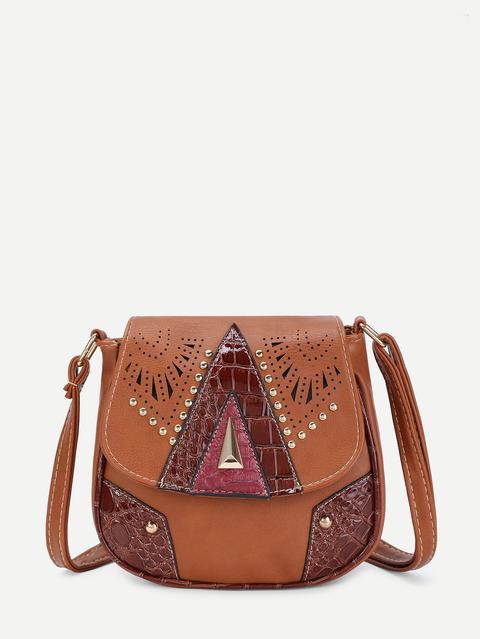 Metal Detail Cut Out Pu Cross Body Bag