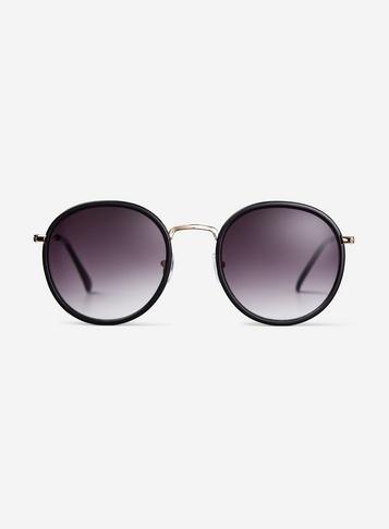 Womens Black Round Metal Sunglasses- Black, Black