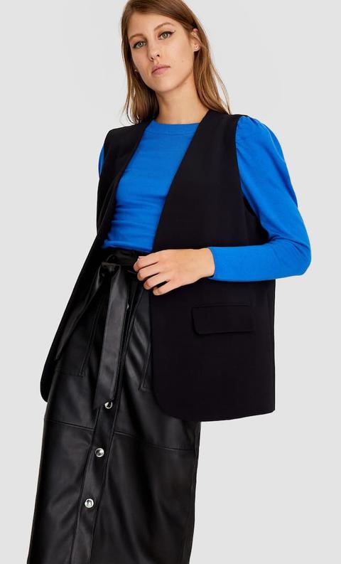 Stradivarius Veste Sans Manches Oversize Couleur Unie Femme Noir S