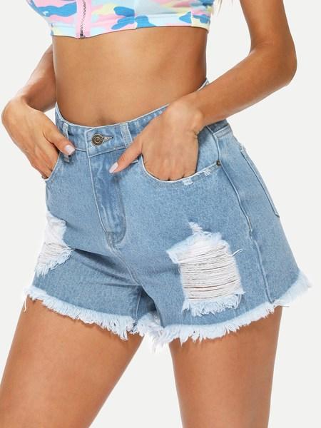 Shorts In Denim Con Orlo Grezzo Strappato