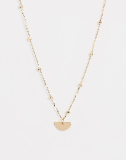 Nylon Gold Necklace With Half Moon Pendant - Gold