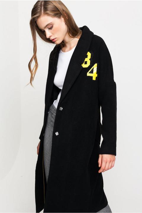 Cappotto Lungo Nero Con Patch 84