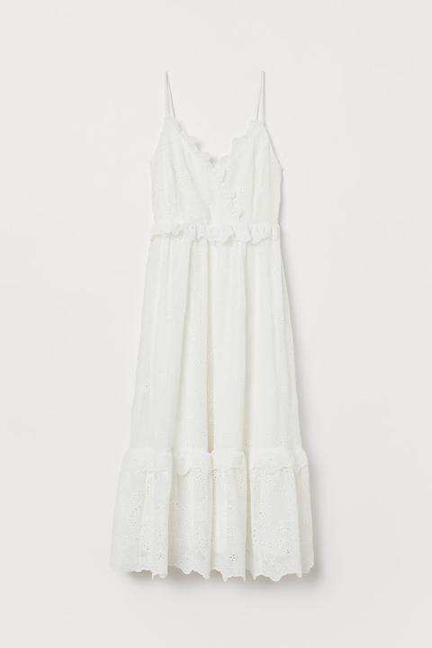 H & M - Abito A Volant Ricamato - Bianco