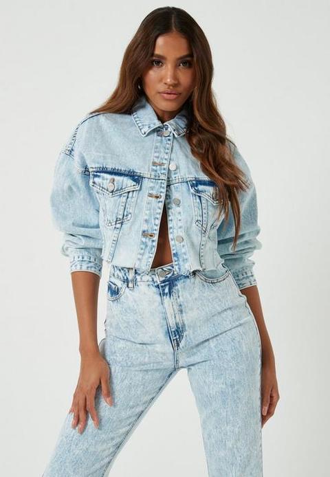 Light Blue Co Ord Raw Hem Oversized Denim Jacket, Blue