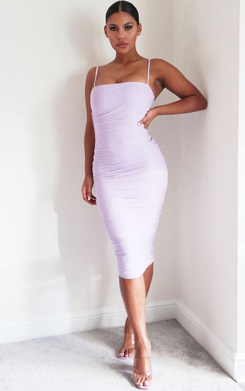 Lilac Strappy Mesh Midi Dress