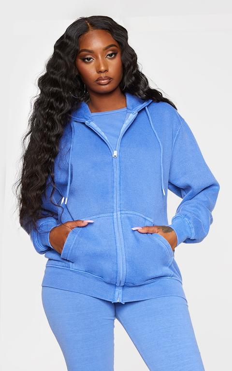 Blue Washed Zip Through Hoodie