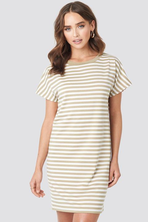 Striped Oversized T-shirt Dress Weiß