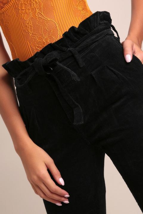 Black Paperbag High Waist Mom Cord Jeans