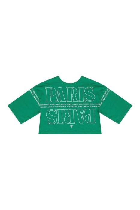 T-shirt Verde Corta Con Slogan