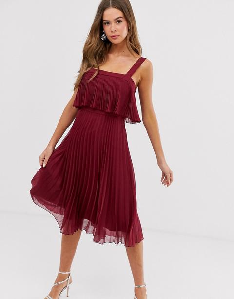 Vestido Midi De Tirante De Doble Capa Con Diseño Plisado De Asos Design-rojo