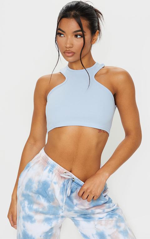 Baby Blue Crepe Racer Neck Crop Top