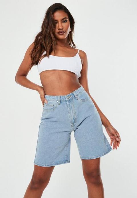 Tall Light Blue Straight Fit Denim Shorts, Blue