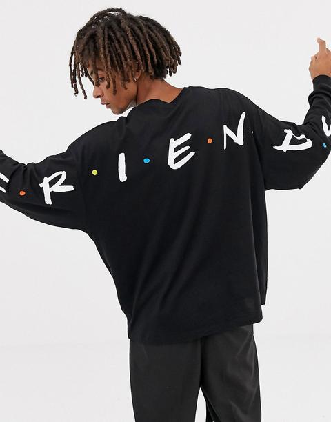 Asos Design - Friends - T-shirt Oversize A Maniche Lunghe - Nero