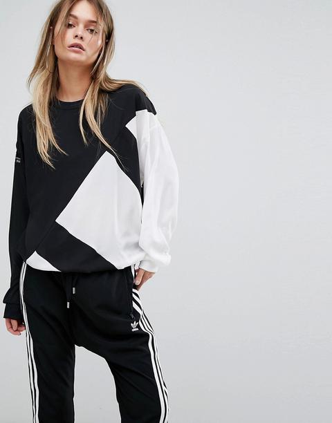 Adidas Originals Eqt Chiffon Panel Sweatshirt In Black And White