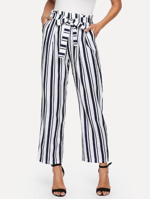 Tie Waist Striped Wide Leg Pants