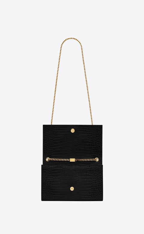 Satchel Kate Medium Tassel Nera In Coccodrillo Stampato