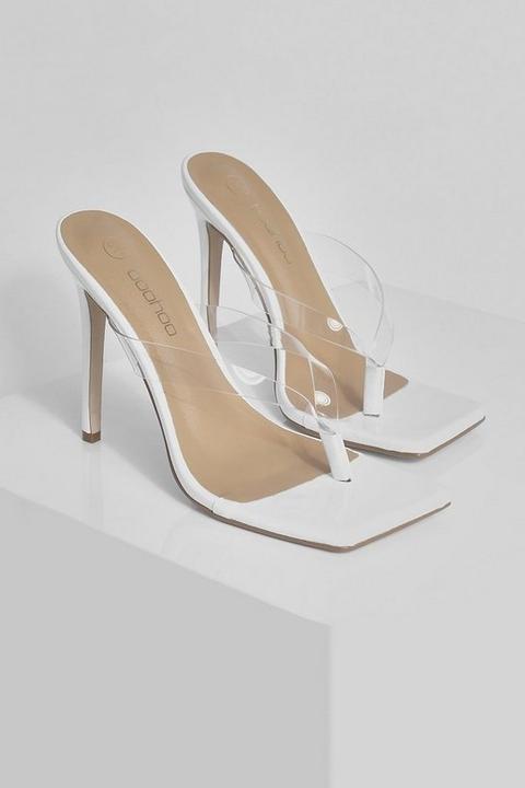 Womens Clear Toe Post Detail Heels - White - 3, White