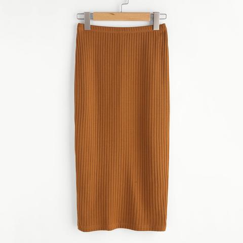 Vented Back Rib Knit Skirt