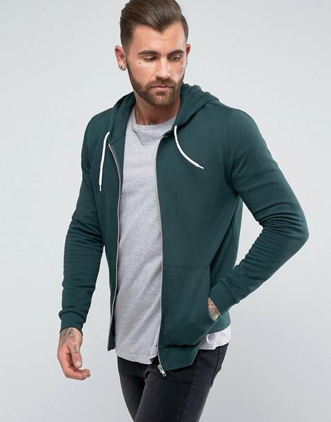 Asos - Felpa Verde Con Cappuccio E Zip - Verde