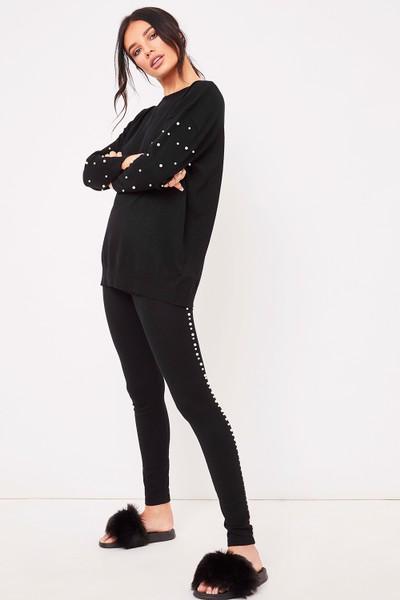 Claudia Black Pearl Embellished Loungewear Set