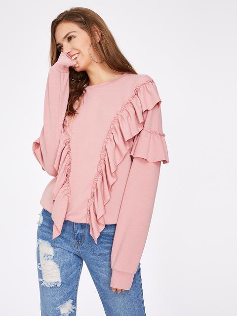 Sudadera Con Ribete De Volantes