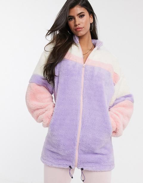 Asos Design Lounge Colourblock Fleece Oversized Jacket-multi