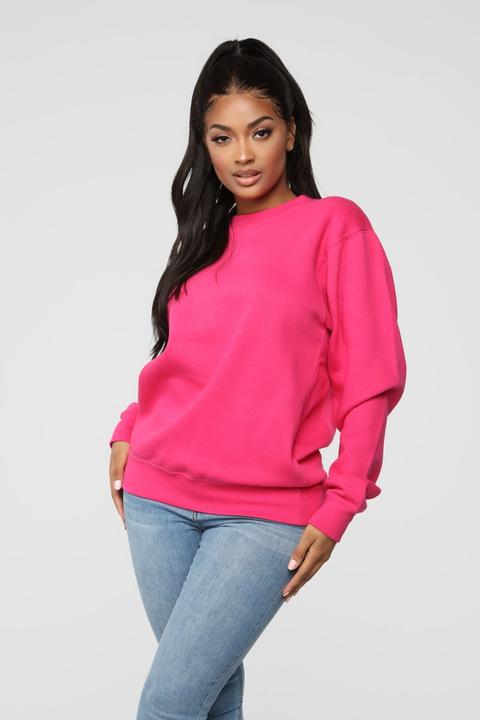 Stole Your Boyfriend's Oversize Crew Sweatshirt - Fuchsia