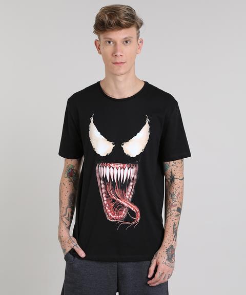 Camiseta Masculina Venom Manga Curta Gola Careca Preta