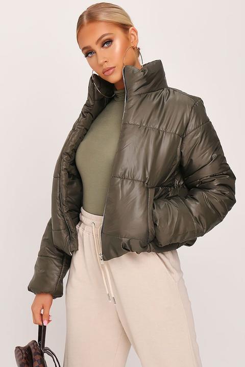 Khaki Padded High Shine Jacket