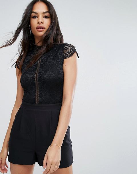 Asos - Tuta Corta Con Top In Pizzo - Nero