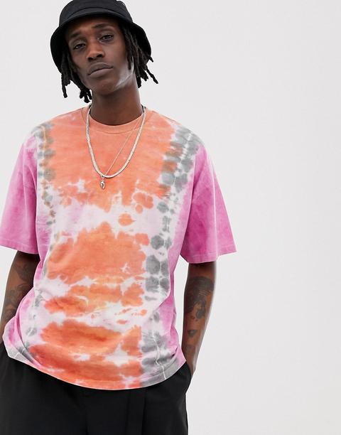 Asos Design - T-shirt Oversize À Délavage Tie-dye Vertical - Rose - Rose