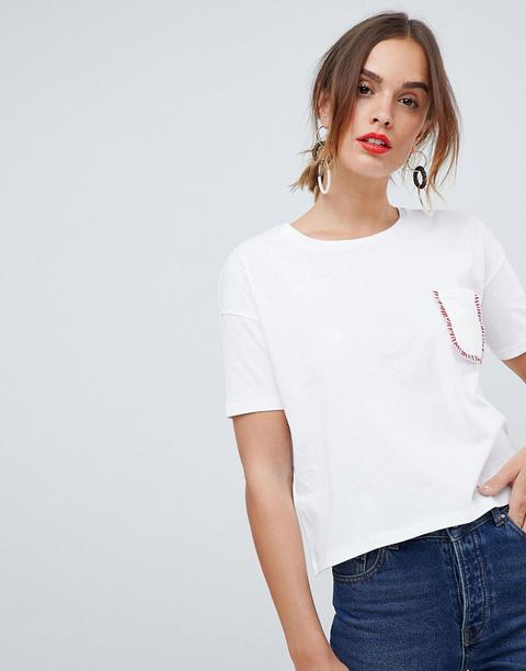 Camiseta Corta Con Volante En Blanco De Mango