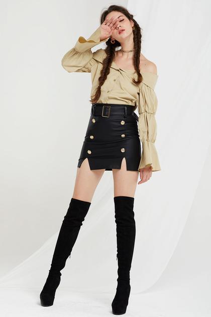 Selah Double Buttoned Leather Skirt