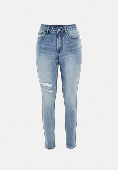 Blue Thigh Slash Skinny Jeans, Blue