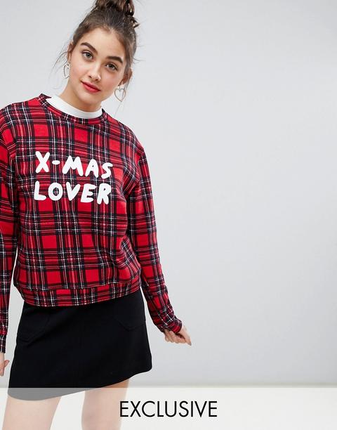 Monki - Xmas Lover - Felpa Rossa A Quadri - Rosso