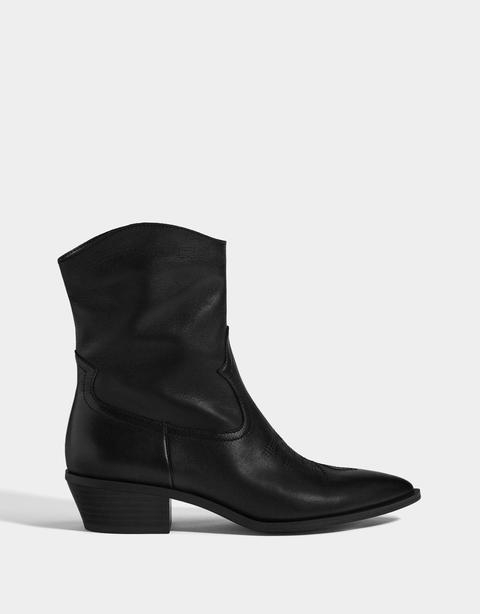 Leather Cowboy Ankle Boots from Bershka 