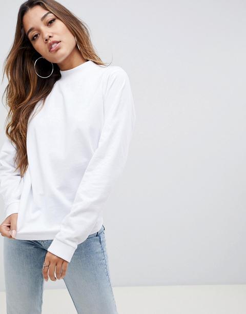 Asos Design Lightweight High Neck Sweatshirt In White