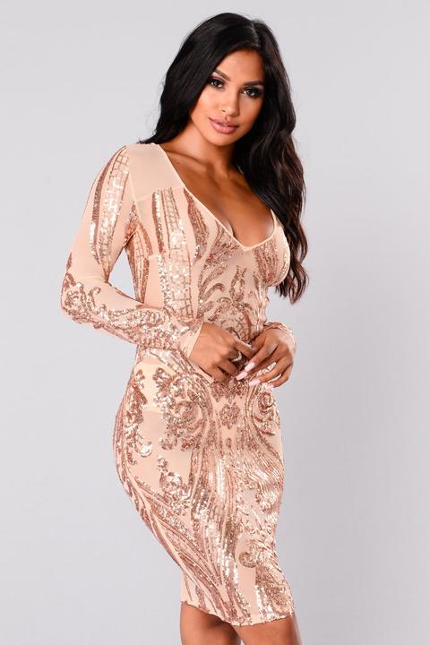 Miss Fortune Sequin Dress - Nude/rose Gold