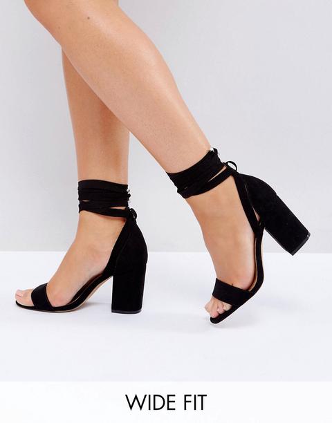 Asos Design - Howling - Sandali A Pianta Larga Con Allacciatura Sulla Gamba E Tacco Largo - Nero