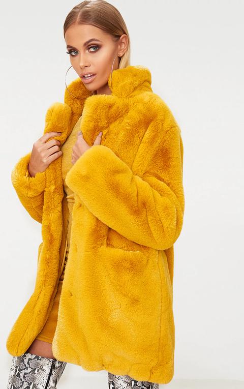 Mustard Premium Faux Fur Coat, Yellow