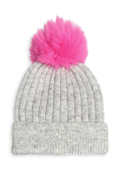 Gorro Gris Con Pompón