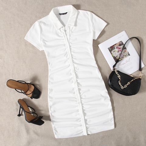 Collared Buttoned Front Striped Dress