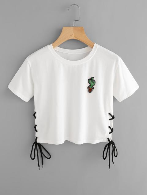 Cactus Patch Eyelet Lace Up Side Tee