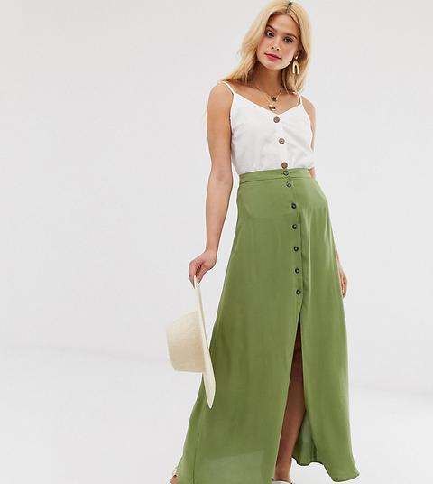 Falda Larga Con Botones Delanteros De Asos Design Tall-verde