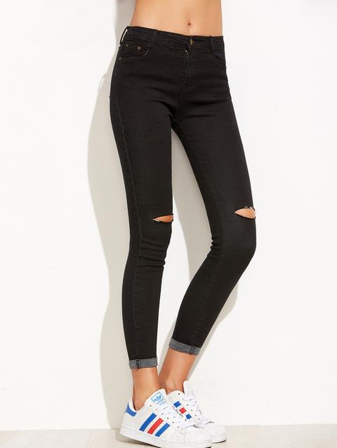Vaqueros Rotos Skinny Tobillo - Negro