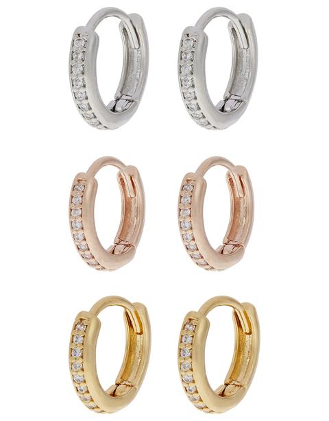 3x Sparkle Huggie Hoop Earrings