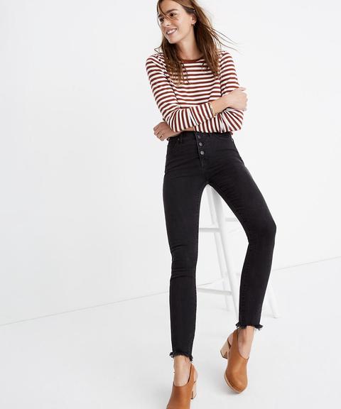 10" High-rise Skinny Jeans In Berkeley Black: Button-through Edition