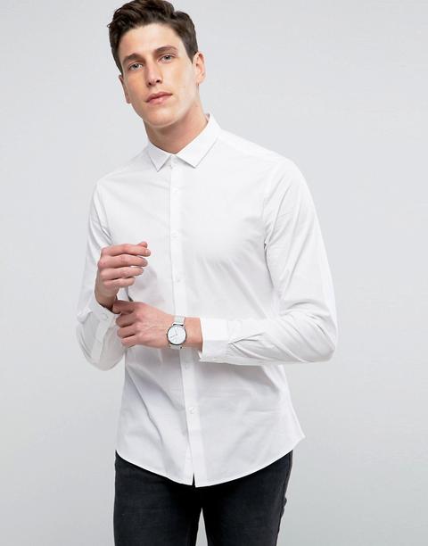 Asos - Camicia Slim Bianca Elasticizzata - Bianco