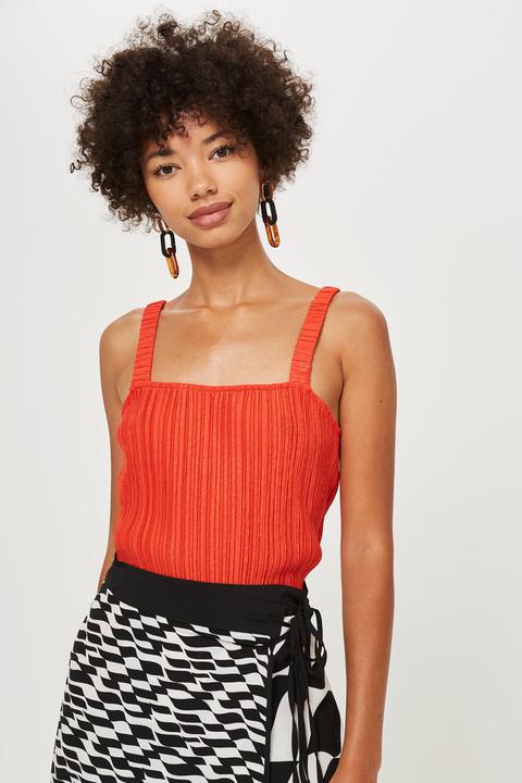 Womens Crinkle Cami Top - Red, Red