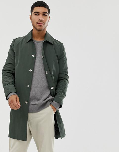 Asos Design Shower Resistant Trench Coat In Green - Green